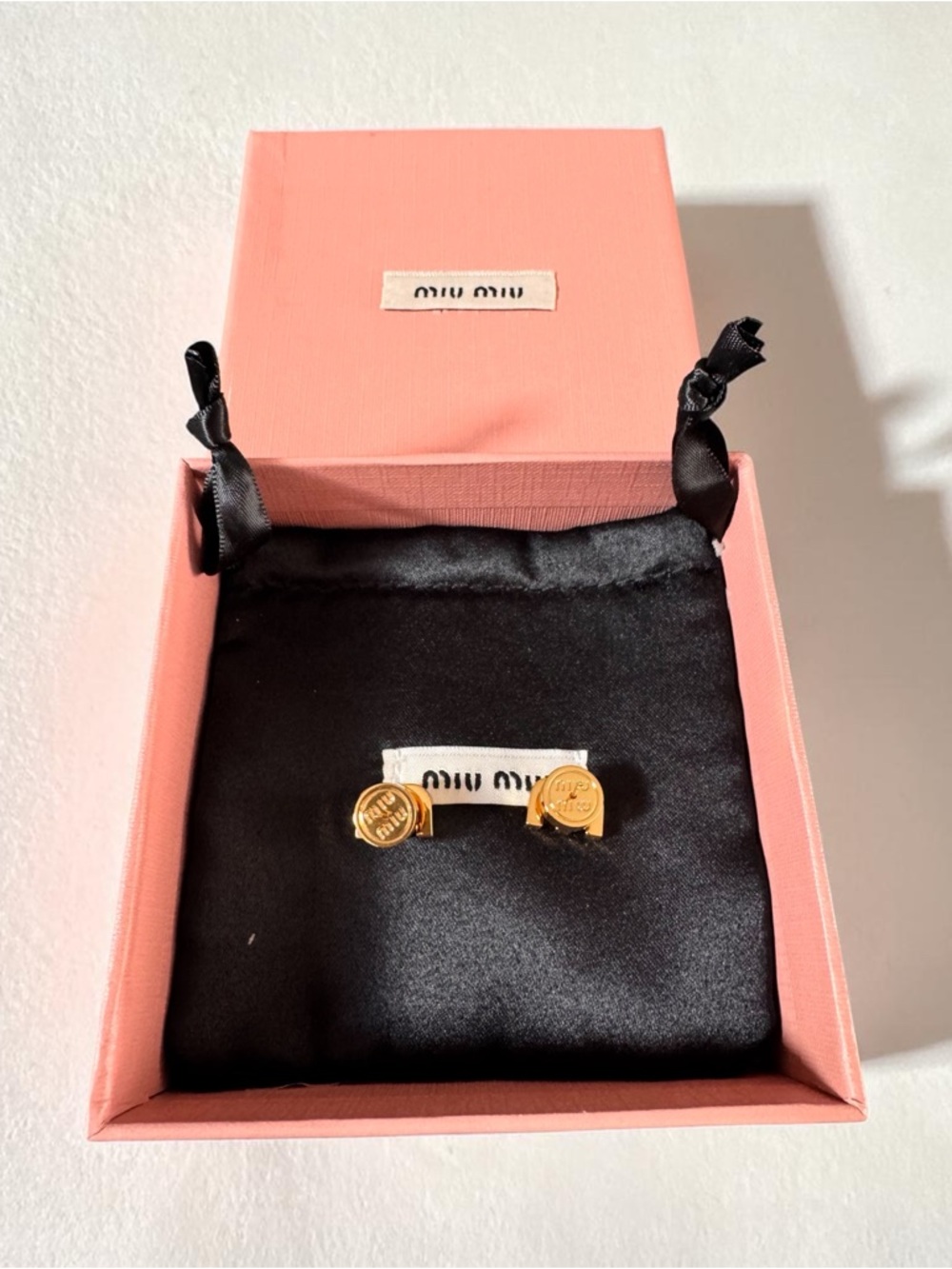Miu Miu Gold-Tone Logo M Stud Enamel Earrings in Red - Picture 3 of 5